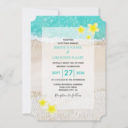 Yellow Plumeria Frangipani Tropical Beach Wedding Kaart (Voorkant)