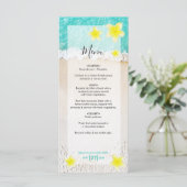 Yellow Plumeria Frangipani Tropical Beach Wedding Menu (Staand voorkant)