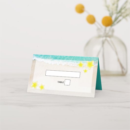 Yellow Plumeria Frangipani Tropical Beach Wedding Plaatskaartje (Voorkant)