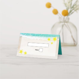 Yellow Plumeria Frangipani Tropical Beach Wedding Plaatskaartje