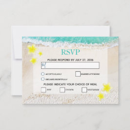 Yellow Plumeria Frangipani Tropical Beach Wedding RSVP Kaartje