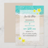Yellow Plumeria Frangipani Tropical Beach Wedding Save The Date (Voorkant / Achterkant)
