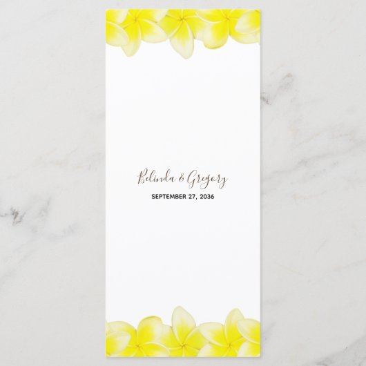 Yellow Plumeria Frangipani Wedding Menu (Achterkant)