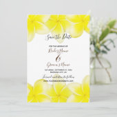 Yellow Plumeria Frangipani Wedding Save the Date (Staand voorkant)