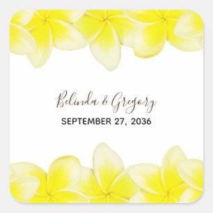 Yellow Plumeria Frangipani Wedding Vierkante Sticker