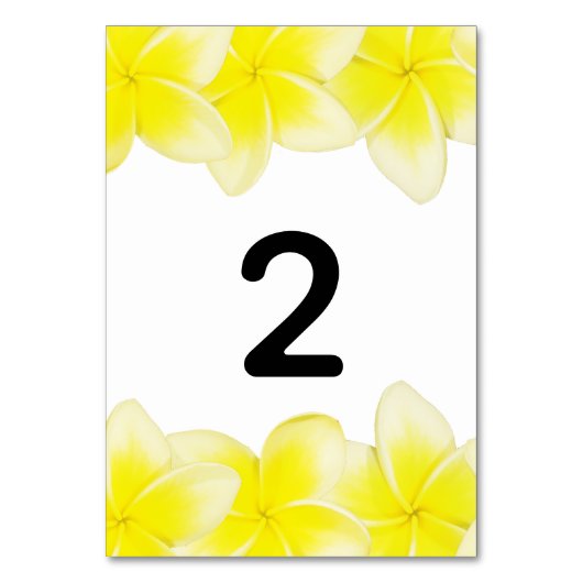 Yellow Plumeria Frangipani Wedingstabel Number Kaart (Achterkant)