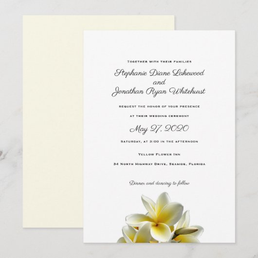 Yellow Plumeria Hawaiian Wedding Invitation Kaart (Voorkant / Achterkant)