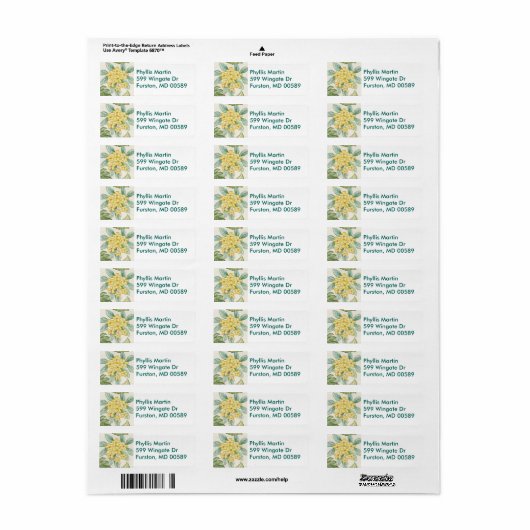 Yellow Plumeria return address label (Full Sheet)