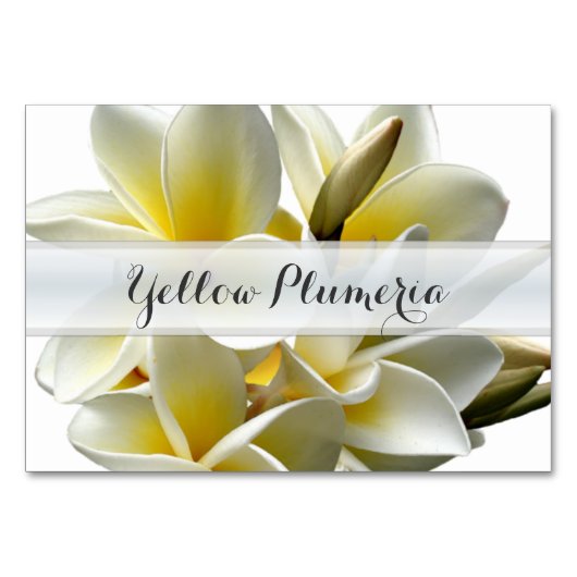 Yellow Plumeria Tropical Wedding Table Name Cards Kaart (Voorkant)