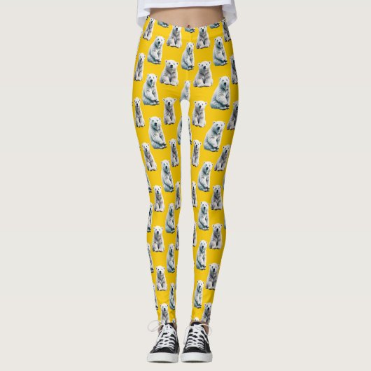 Yellow Polar Bear Pattern Design Leggings (Voorkant)