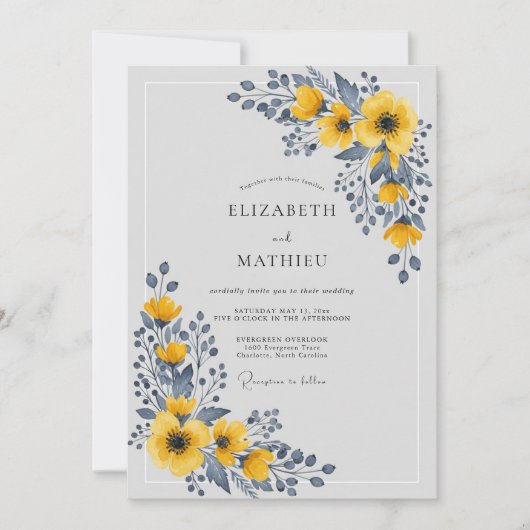 Yellow Polished Botanical Wedding Kaart (Voorkant)