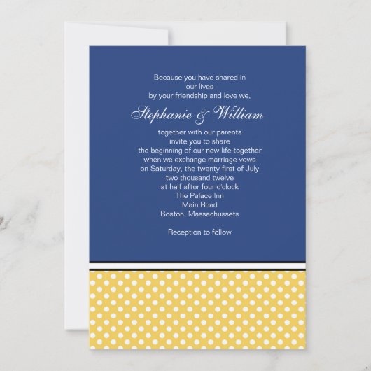 Yellow Polka Dot and Blue Wedding Invitation Kaart (Voorkant)