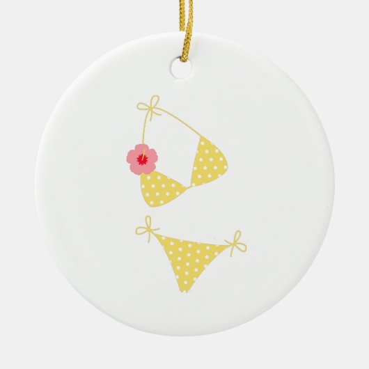 Yellow Polka Dot Bikini Keramisch Ornament (Voorkant)