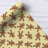 Yellow Polka Dot Gingerbrood Man kerst Cadeaupapier