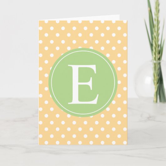 Yellow Polka Dot Green Monogram Notitiekaartje (Voorkant)