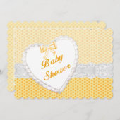Yellow Polka Dot Lace Heart Baby shower Invitation Kaart (Voorkant / Achterkant)