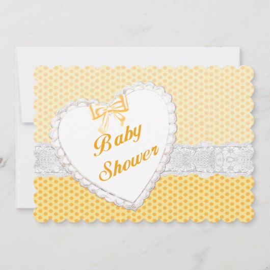 Yellow Polka Dot Lace Heart Baby shower Invitation Kaart (Voorkant)