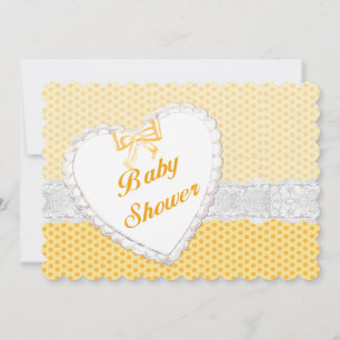 Yellow Polka Dot Lace Heart Baby shower Invitation Kaart