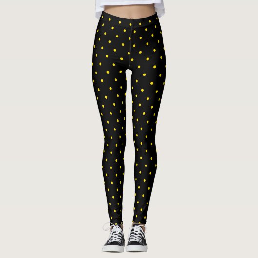 Yellow Polka Dot on Black Leggings (Voorkant)