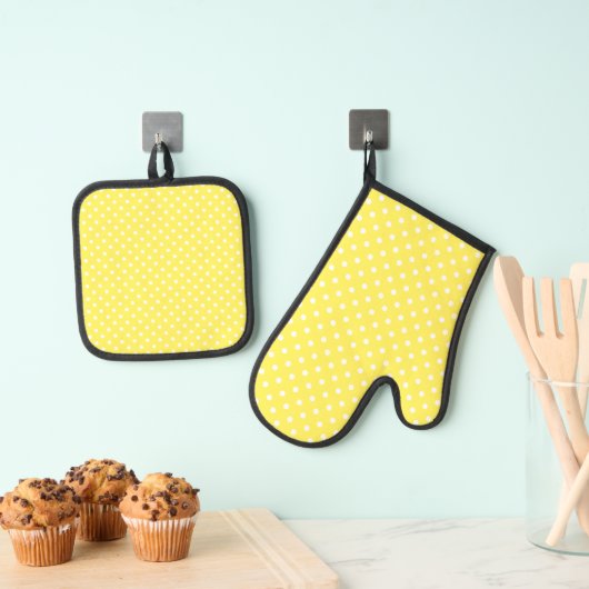 Yellow Polka Dot Ovenwant & Pannenlap Set (Insitu(Ophanging))