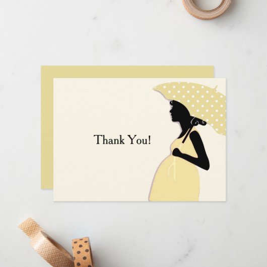 Yellow Polka Dot Umbrella Dank u Notecard Notitiekaartje (Voorkant / Achterkant in situ)