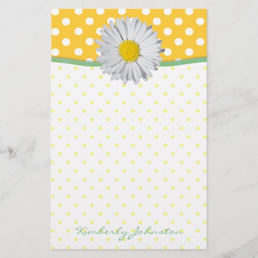 Yellow Polka Dots en Daisy Stationery Briefpapier (Voorkant)