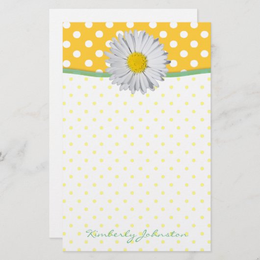 Yellow Polka Dots en Daisy Stationery Briefpapier (Voorkant / Achterkant)