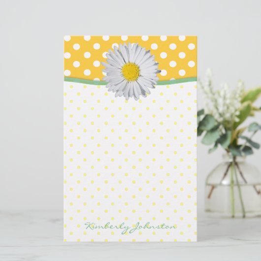 Yellow Polka Dots en Daisy Stationery Briefpapier (Staand voorkant)