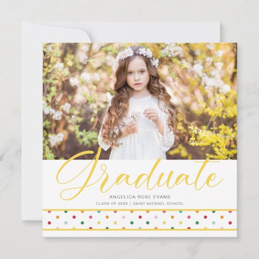Yellow Polka Dots Funny Graduate Photo Graduation  Aankondiging (Voorkant)