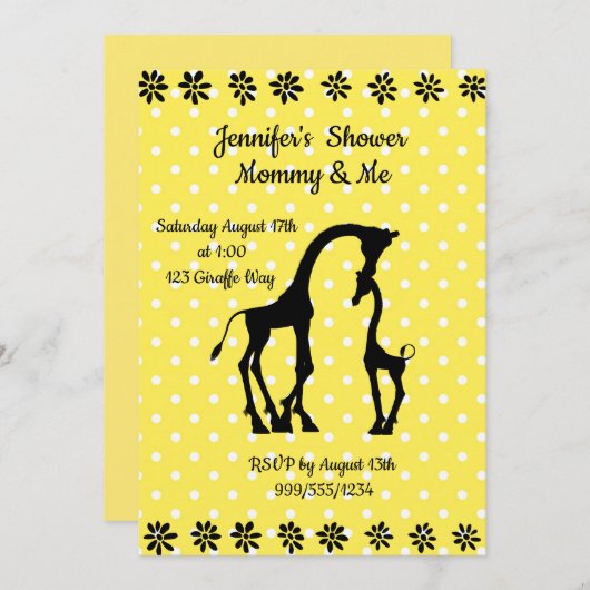 Yellow Polka Giraffe Baby shower uitnodiging (Voorkant / Achterkant)
