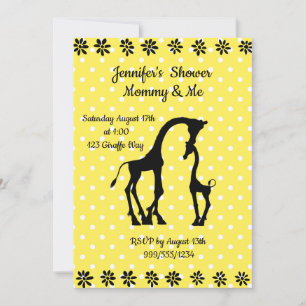 Yellow Polka Giraffe Baby shower uitnodiging