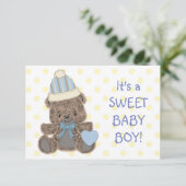 Yellow Polkadot Beer Baby Boy Geboorteaankondiging Aankondiging (Staand voorkant)