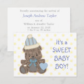 Yellow Polkadot Beer Baby Boy Geboorteaankondiging Aankondiging (Voorkant / Achterkant)