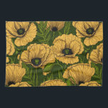 Yellow poppies on dark green theedoek<br><div class="desc">Vector pattern made of hand-drawn poppies.</div>