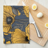 Yellow poppies on navy theedoek (Quarter Fold)