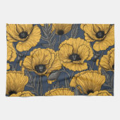 Yellow poppies on navy theedoek (Horizontaal)