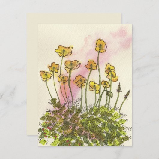 Yellow Poppies Wildflowers Greetings Card (Voorkant / Achterkant)