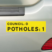 YELLOW Pothole Bumper Sticker Council 0-Potholes 1 (Op auto)