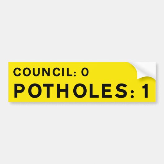 YELLOW Pothole Bumper Sticker Council 0-Potholes 1 (Voorkant)