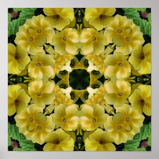 Yellow Primrose Flower Kaleidoscope Art Poster (Voorkant)