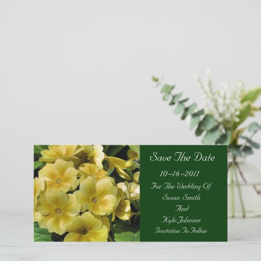 Yellow Primrose Flower Wedding Save the Date (Staand voorkant)