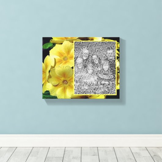 Yellow Primrose Flowers Creëer Uw eigen foto Canvas Afdruk (Insitu (Houten vloer))
