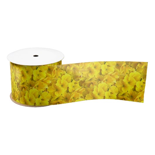 Yellow Primrose Flowers Pattern Satijnen Lint (Spoel)