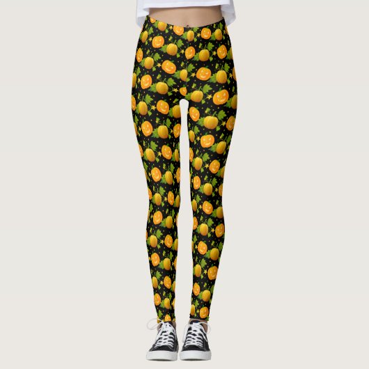 Yellow Pumpkin Halloween Leggings (Voorkant)