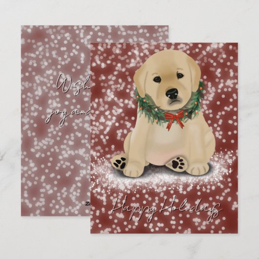 Yellow Puppy Holiday Card Feestdagenkaart (Voorkant / Achterkant)