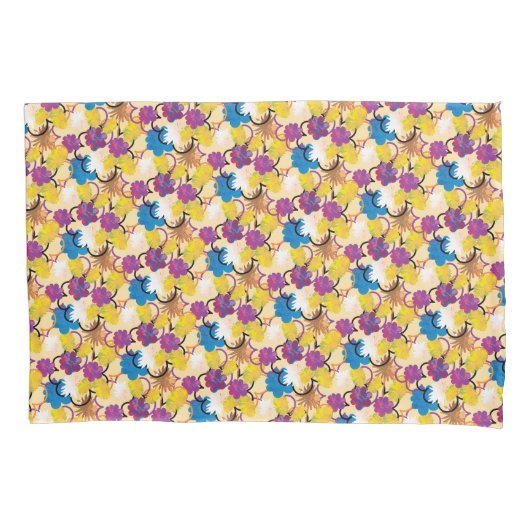 Yellow Purple Blue Tropical Exotic Abstract Floral Kussensloop (Voorkant)