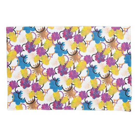 Yellow Purple Blue Tropical Exotic Abstract Floral Kussensloop (Voorkant)