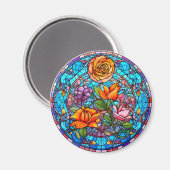 Yellow & Purple Floral Faux Stained-Glass Magneet (Voorkant / Achterkant)