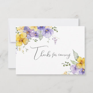 Yellow Purple Floral Thanks for Coming Note Kaart