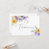 Yellow Purple Floral Thanks for Coming Note Kaart (Voorkant / Achterkant in situ)